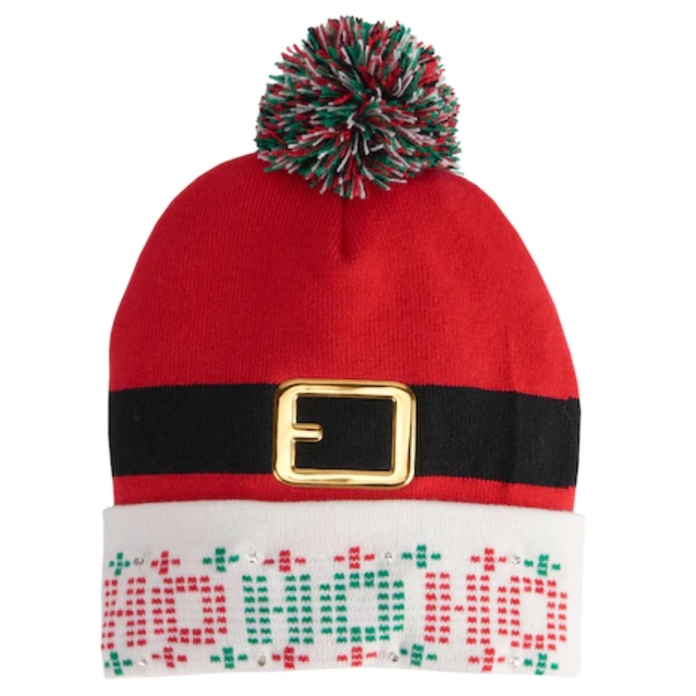 Santa Hat Pom-Pom Beanie. It lights up!